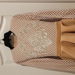 PrettyLittleThing, Size 6, Tan & White with detail on front